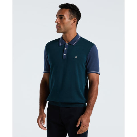 Cotton Colorblock Sweater Polo (Reflecting Pond) 
