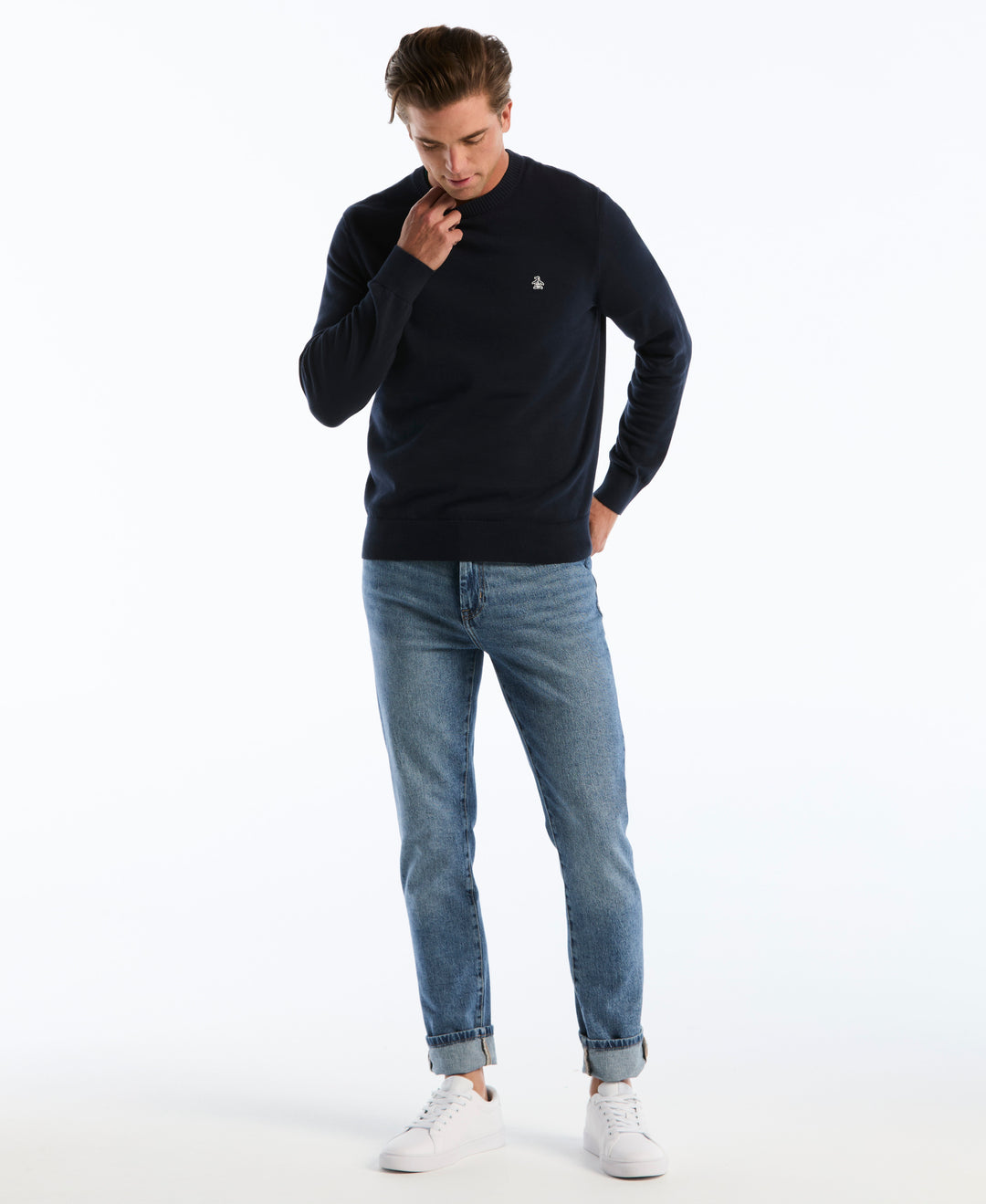 Cotton Crew Neck Sweater (Dark Sapphire) 