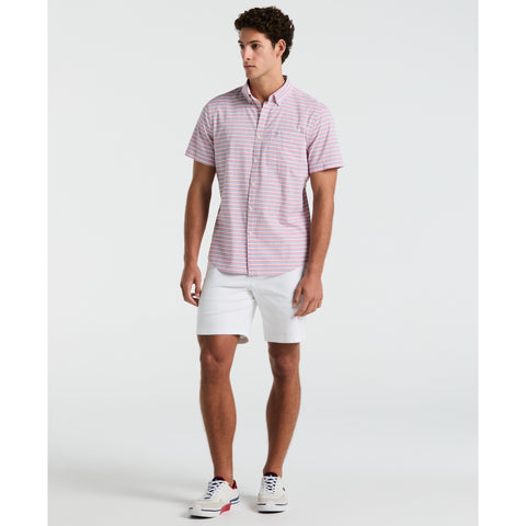 Cotton Crinkle Yarn Stripe Shirt (Raspberry) 