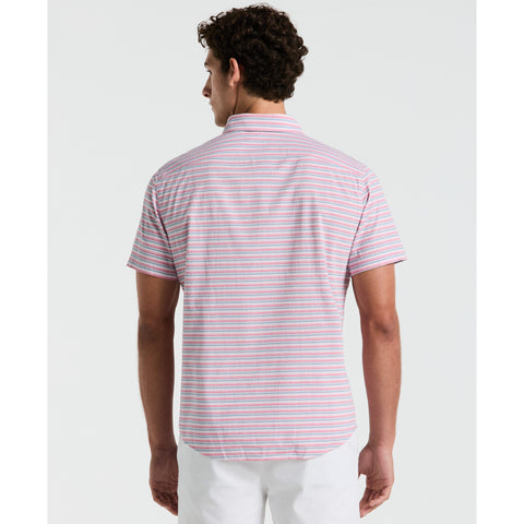 Cotton Crinkle Yarn Stripe Shirt (Raspberry) 