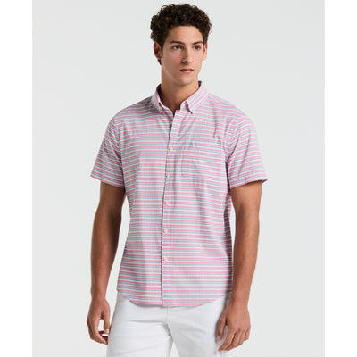 Cotton Crinkle Yarn Stripe Shirt (Raspberry) 