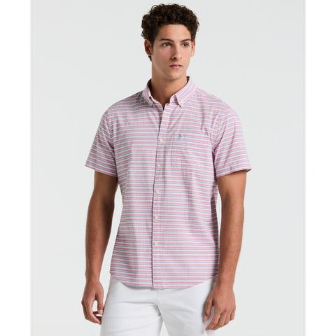 Cotton Crinkle Yarn Stripe Shirt (Raspberry) 