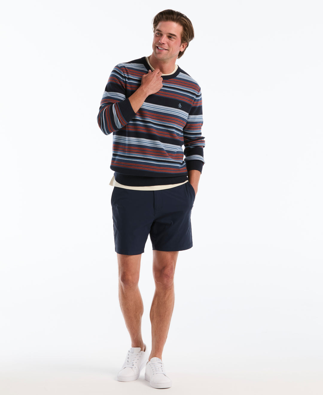 Reverse Striped Crewneck Sweater (Dark Sapphire) 