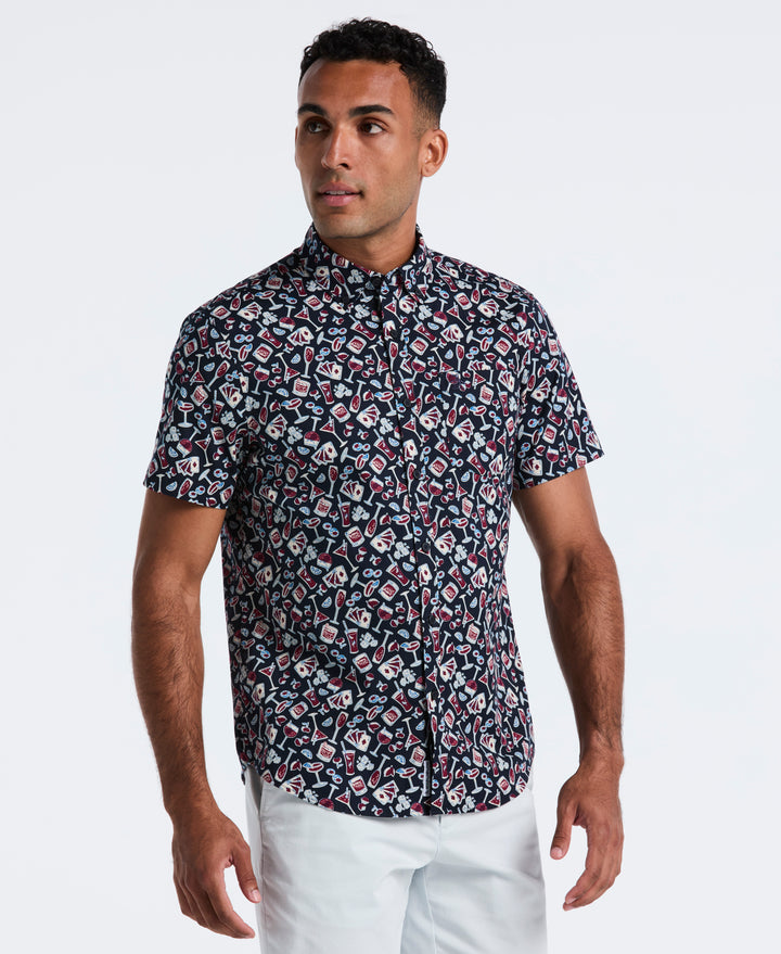 Cotton Drinks Print Shirt (Dark Sapphire) 