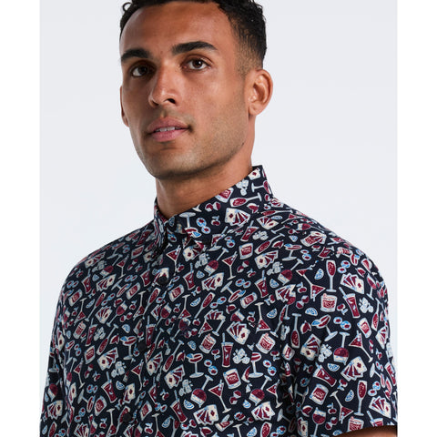 Cotton Drinks Print Shirt (Dark Sapphire) 