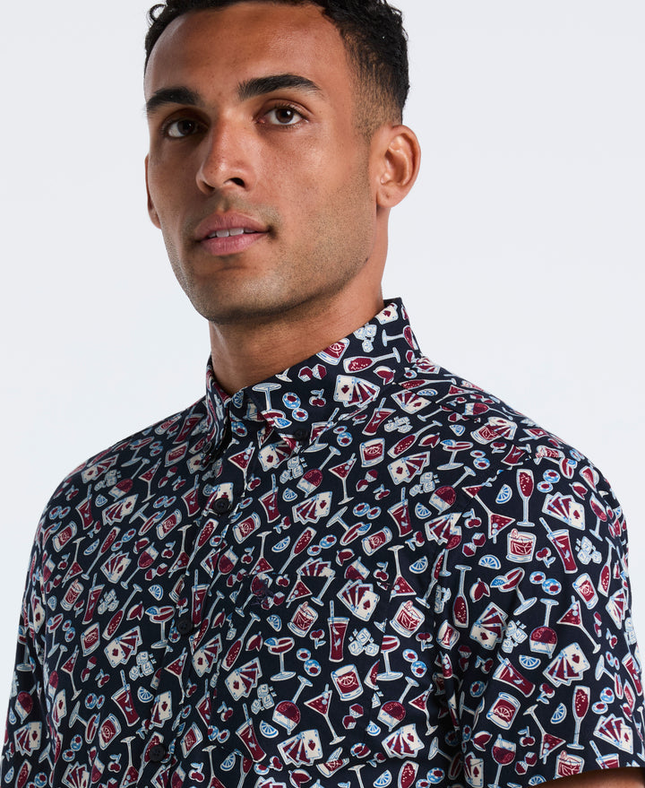 Cotton Drinks Print Shirt (Dark Sapphire) 