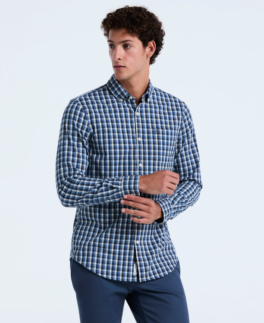 Cotton Eco Twill Stretch Check Shirt (Copen Blue) 