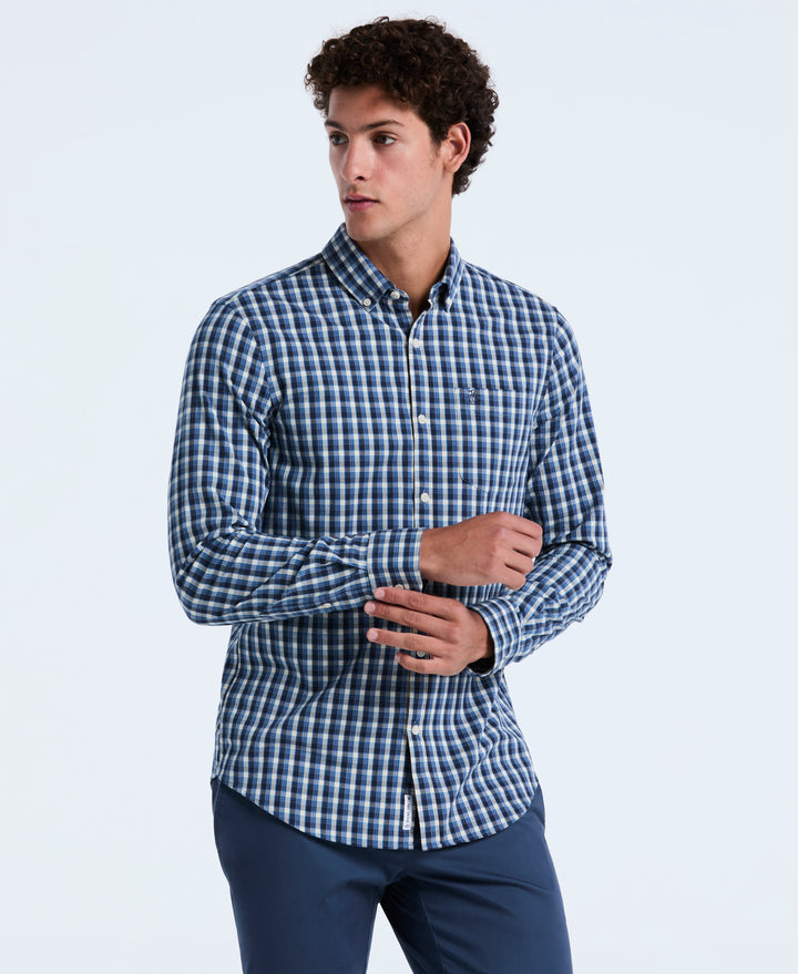 Cotton Eco Twill Stretch Check Shirt (Copen Blue) 