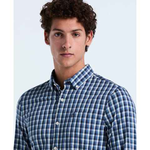 Cotton Eco Twill Stretch Check Shirt (Copen Blue) 