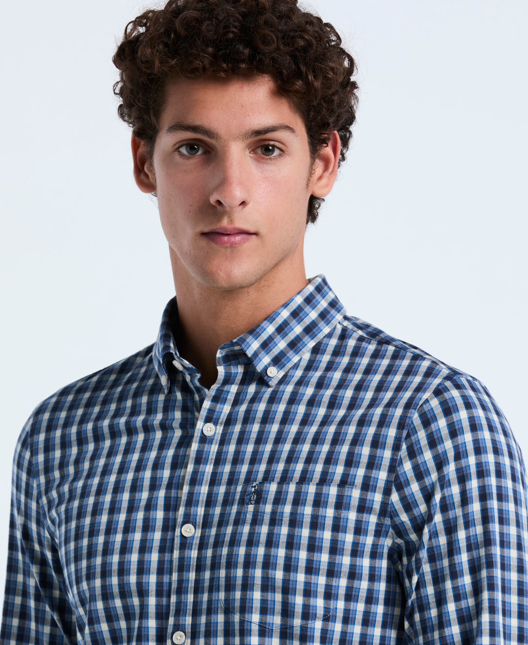 Cotton Eco Twill Stretch Check Shirt (Copen Blue) 