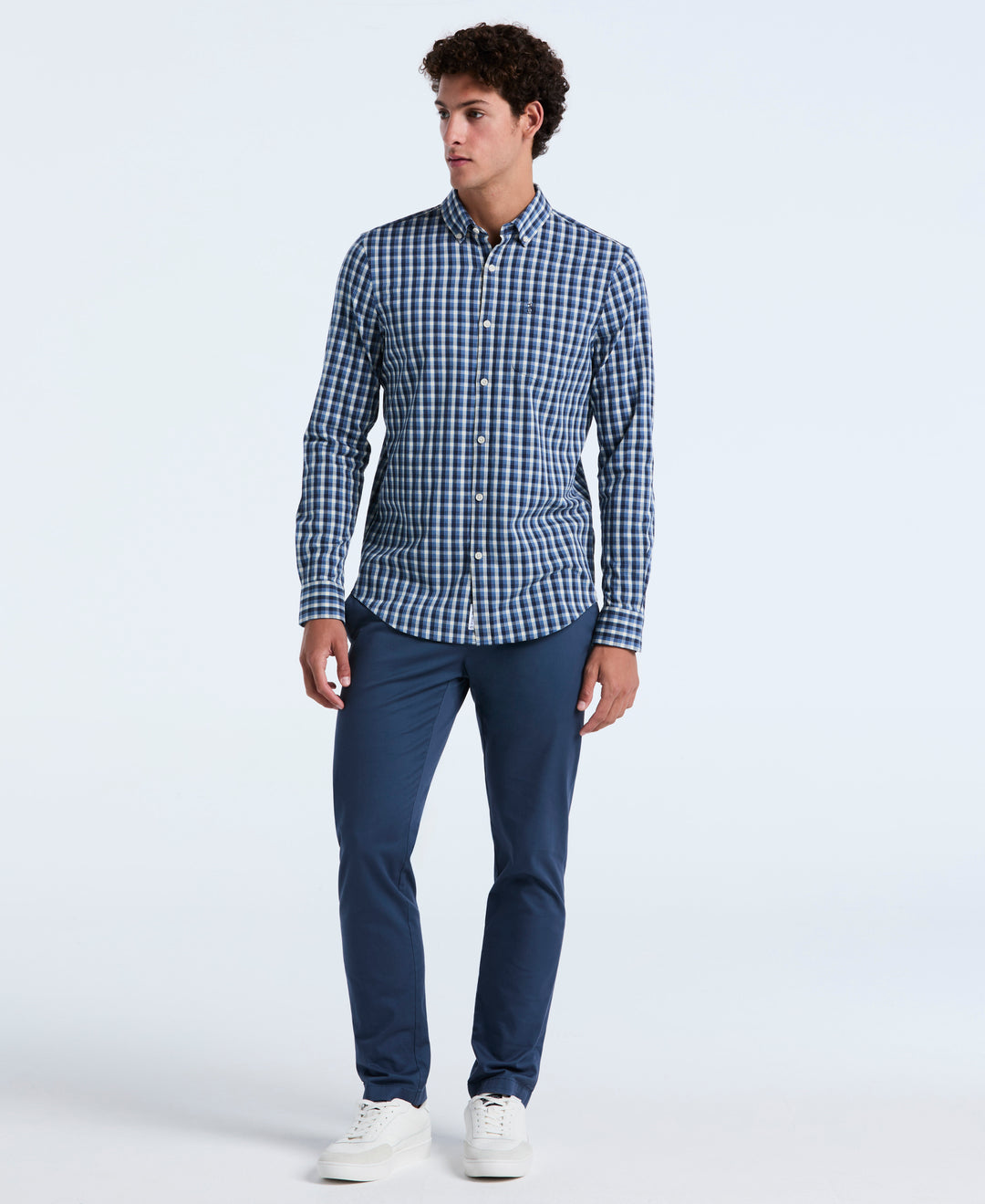 Cotton Eco Twill Stretch Check Shirt (Copen Blue) 