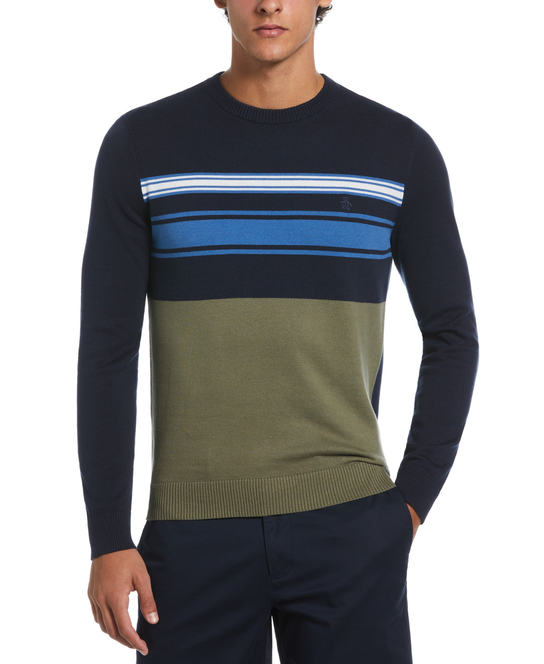 Cotton Engineered Stripe Sweater  (Dark Sapphire) 