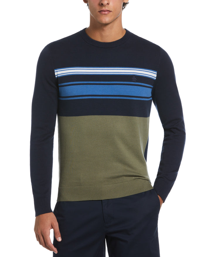 Cotton Engineered Stripe Sweater  (Dark Sapphire) 