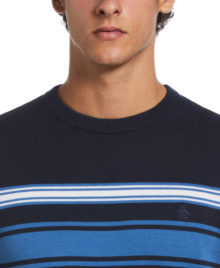 Cotton Engineered Stripe Sweater  (Dark Sapphire) 