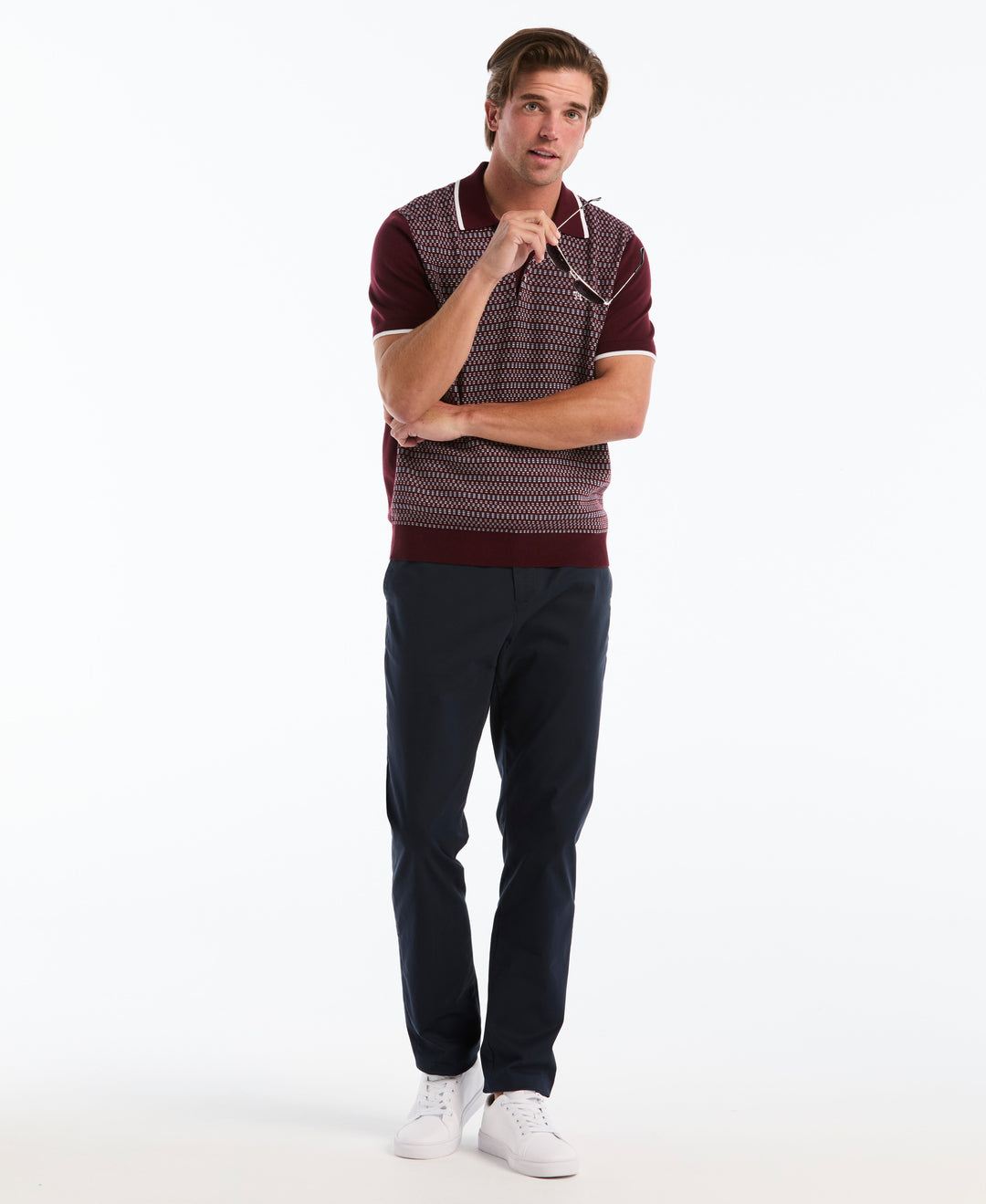 Cotton Geometric Jacquard Sweater Polo (Port Royale) 