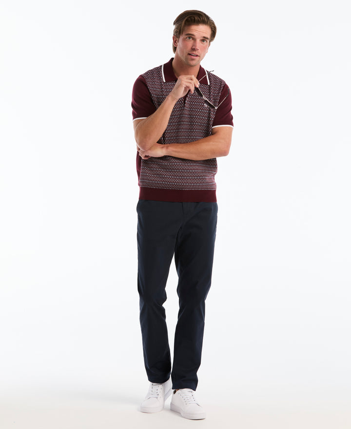 Cotton Geometric Jacquard Sweater Polo (Port Royale) 