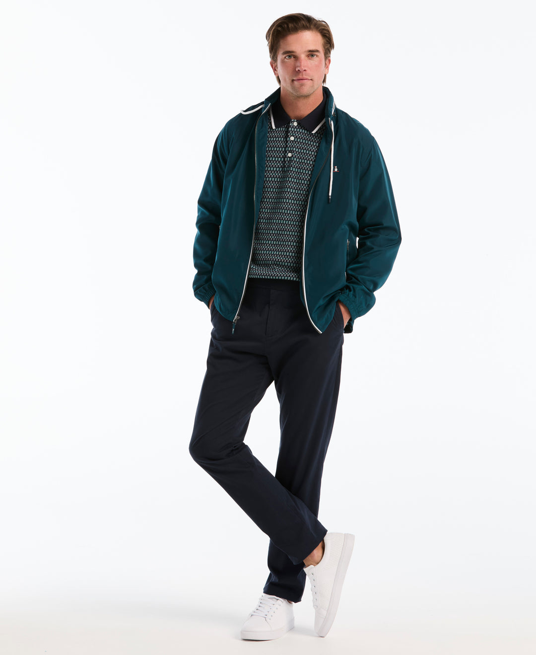 Cotton Geometric Jacquard Sweater Polo (Dark Sapphire) 