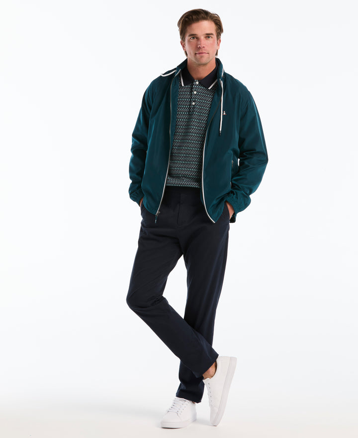 Cotton Geometric Jacquard Sweater Polo (Dark Sapphire) 