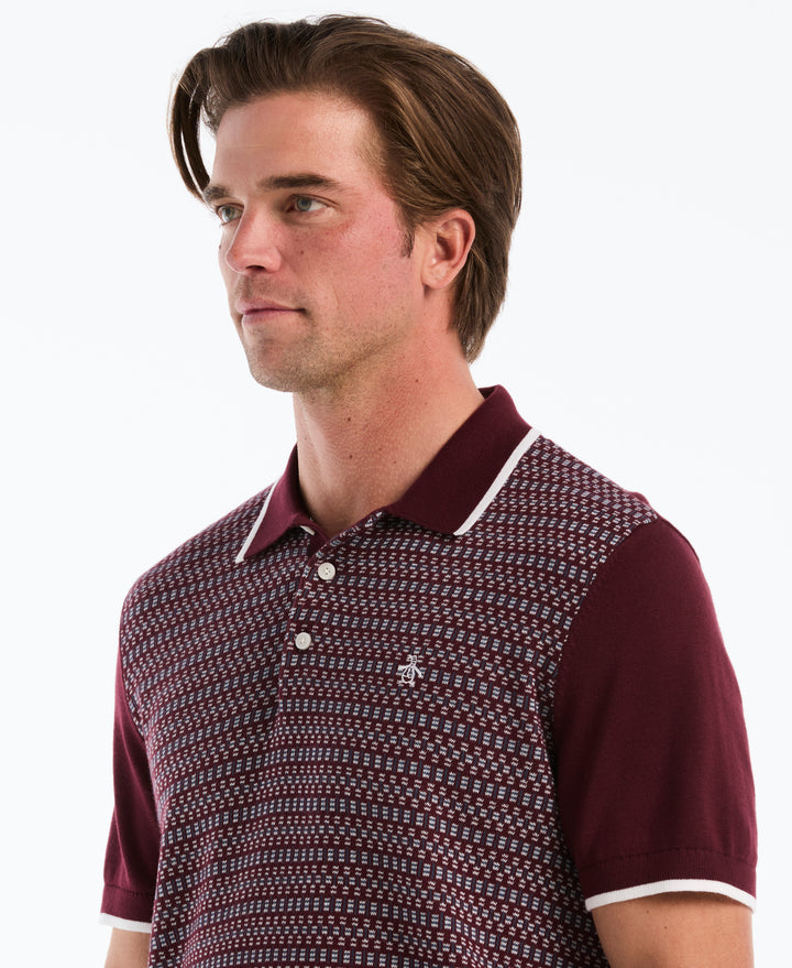 Cotton Geometric Jacquard Sweater Polo (Port Royale) 