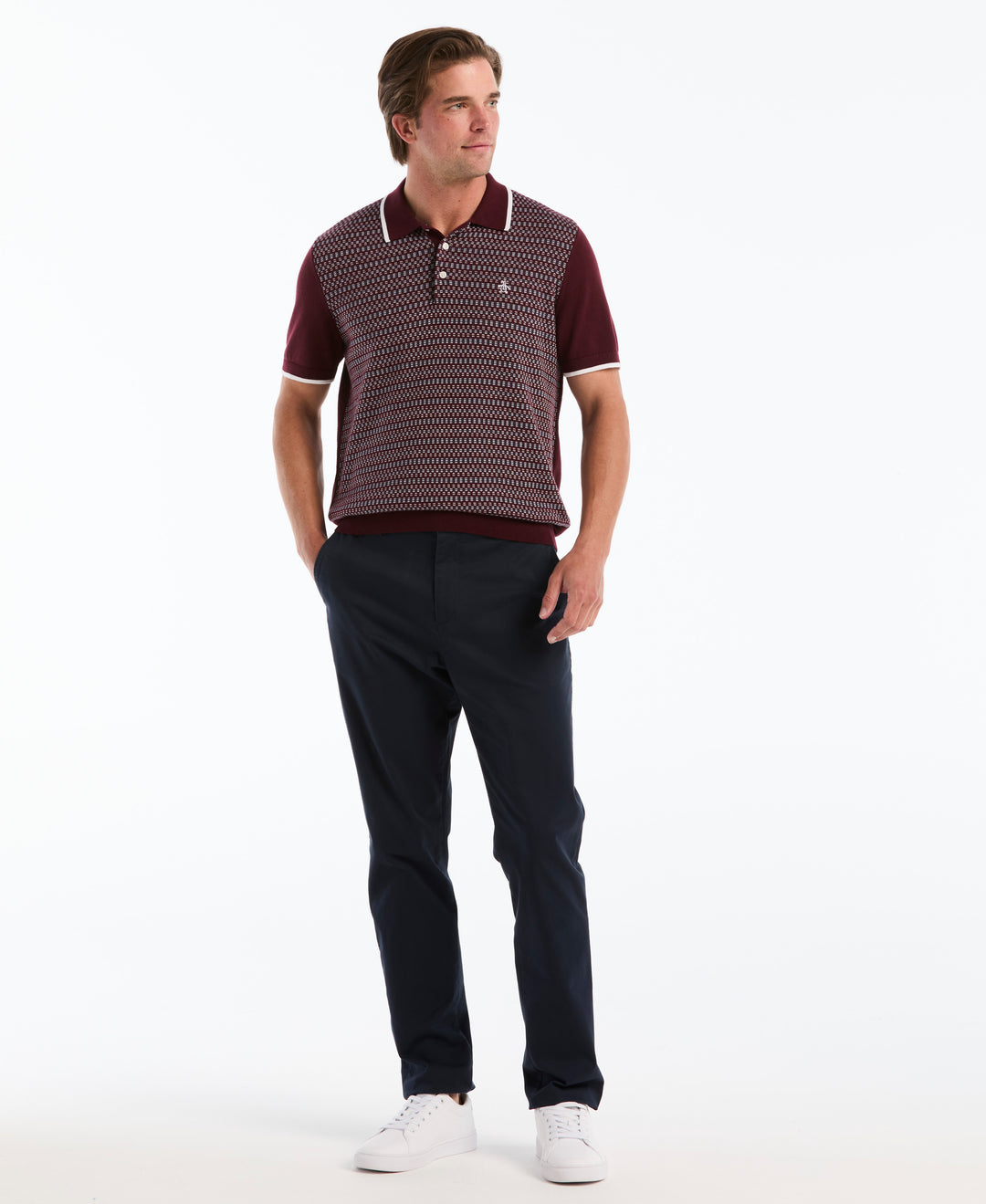 Cotton Geometric Jacquard Sweater Polo (Port Royale) 