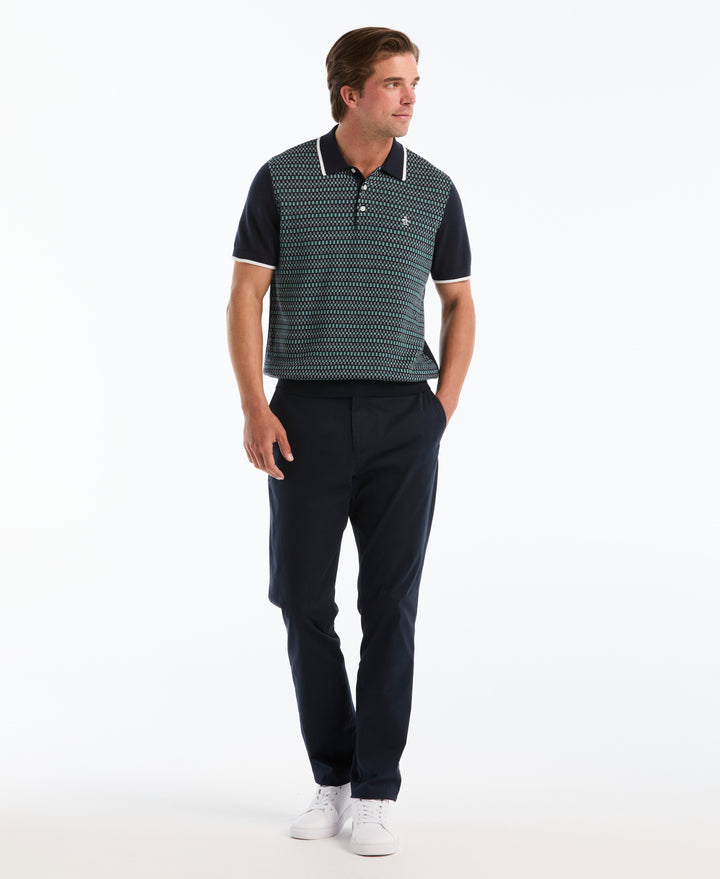 Cotton Geometric Jacquard Sweater Polo (Dark Sapphire) 