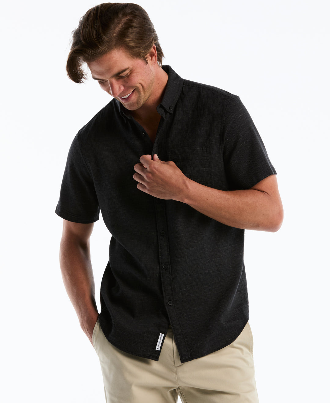Cotton Heathered Dobby Short Sleeve Shirt (True Black) 
