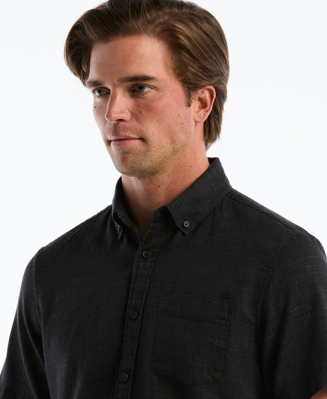 Cotton Heathered Dobby Short Sleeve Shirt (True Black) 