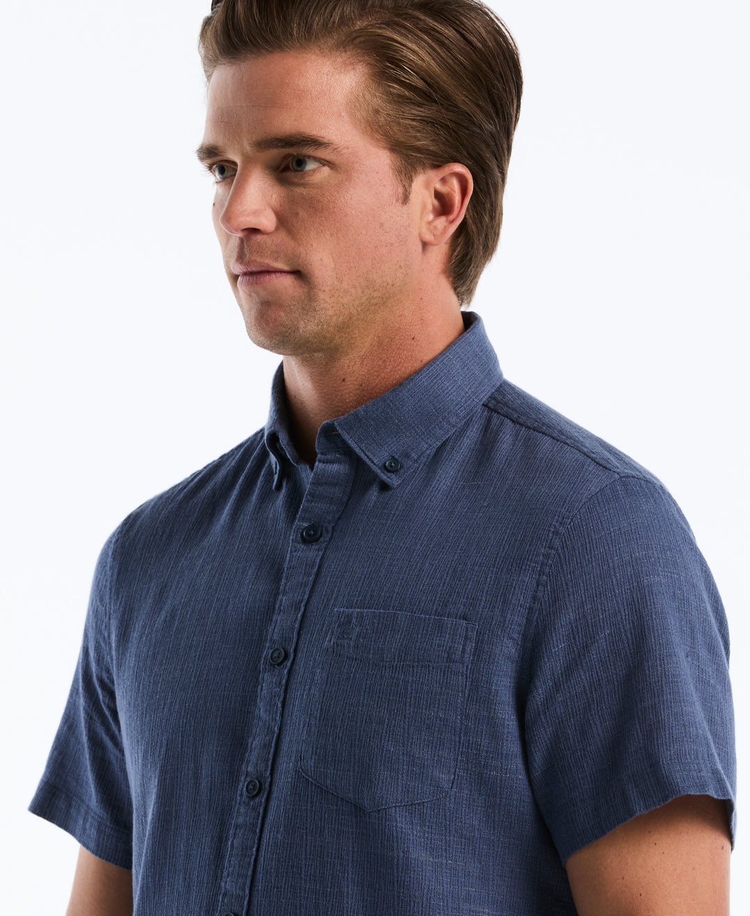 Cotton Heathered Dobby Short Sleeve Shirt (Sargasso Sea) 