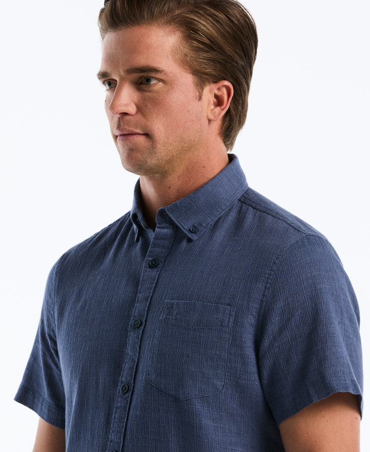 Cotton Heathered Dobby Short Sleeve Shirt (Sargasso Sea) 