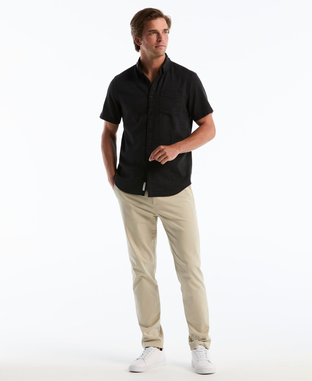 Cotton Heathered Dobby Short Sleeve Shirt (True Black) 