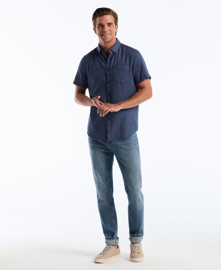 Cotton Heathered Dobby Short Sleeve Shirt (Sargasso Sea) 