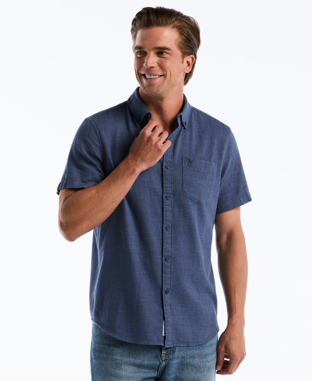 Cotton Heathered Dobby Short Sleeve Shirt (Sargasso Sea) 