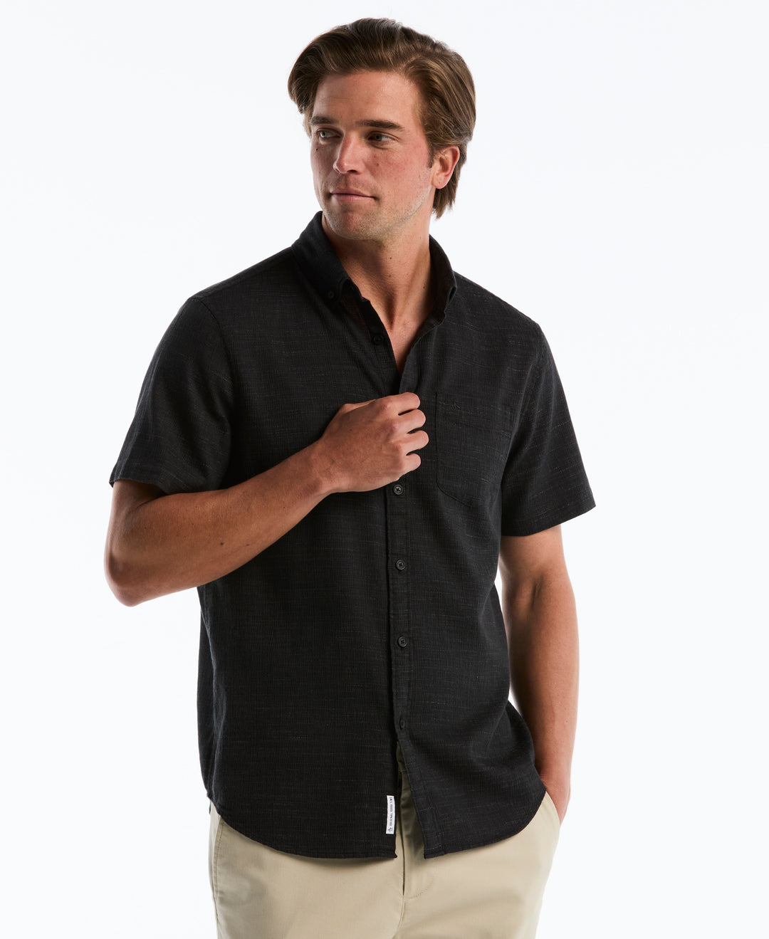 Cotton Heathered Dobby Short Sleeve Shirt (True Black) 