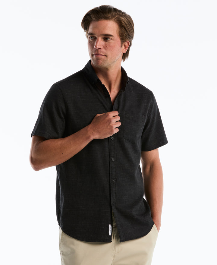 Cotton Heathered Dobby Short Sleeve Shirt (True Black) 
