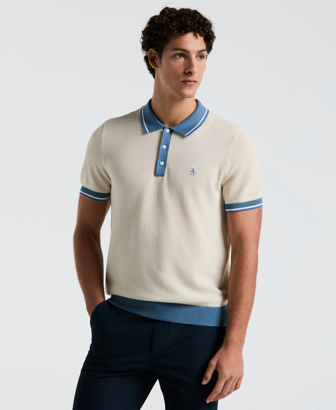 Cotton Honeycomb Sweater Polo (Birch) 