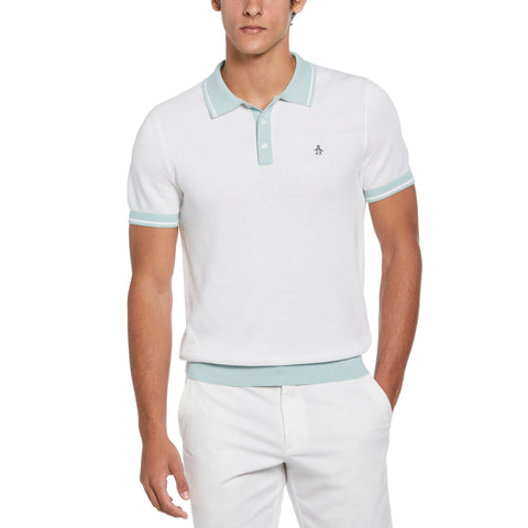 Cotton Honeycomb Sweater Polo (Bright White) 