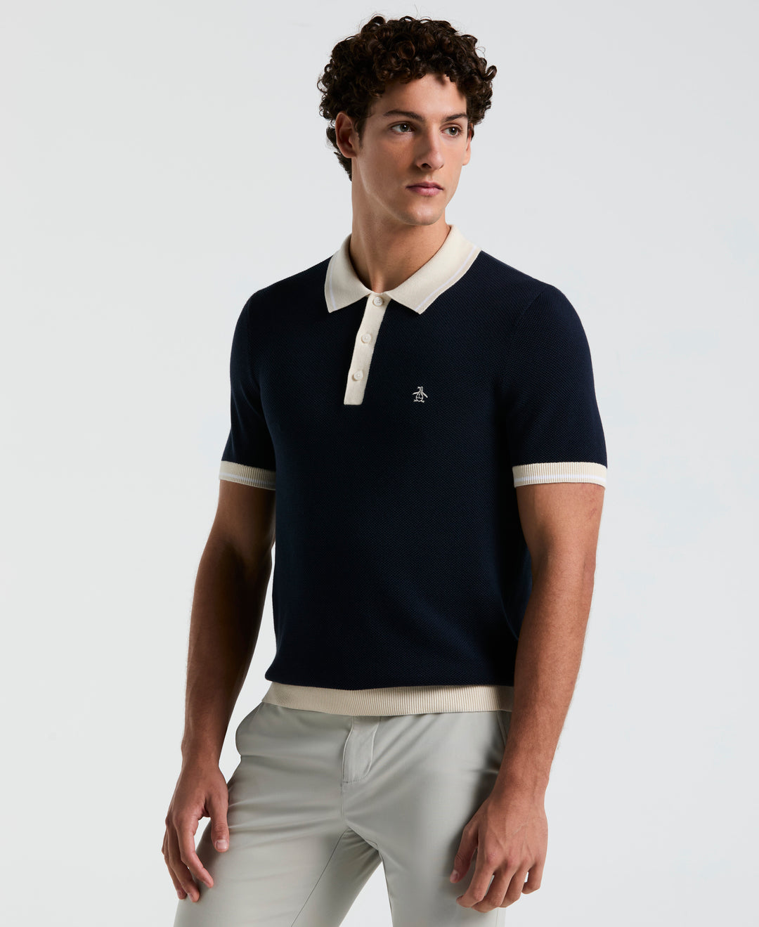 Cotton Honeycomb Sweater Polo (Dark Sapphire) 