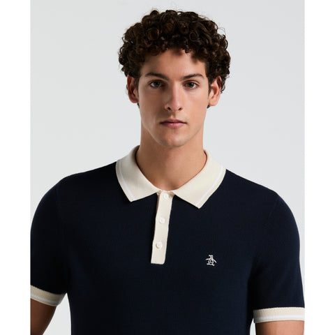 Cotton Honeycomb Sweater Polo (Dark Sapphire) 