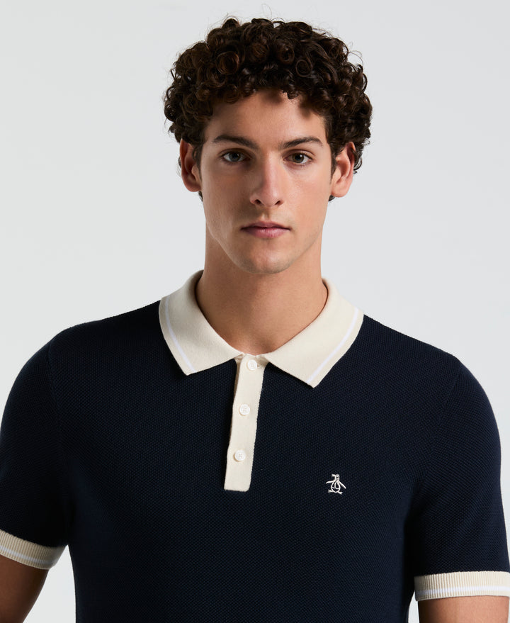 Cotton Honeycomb Sweater Polo (Dark Sapphire) 