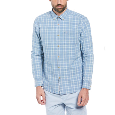 Cotton Indigo Plaid Print Long Sleeve Button-Down Shirt (Spring Lake) 