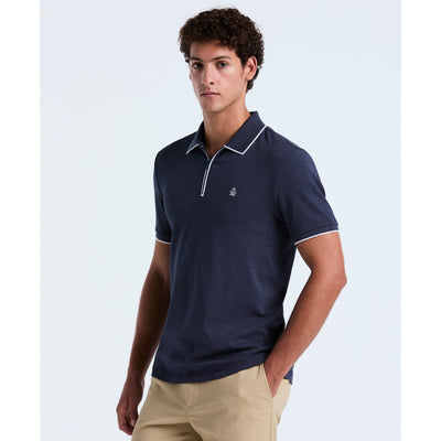 Cotton Interlock 1/4 Zip Tipped Polo (Dark Sapphire Heather) 