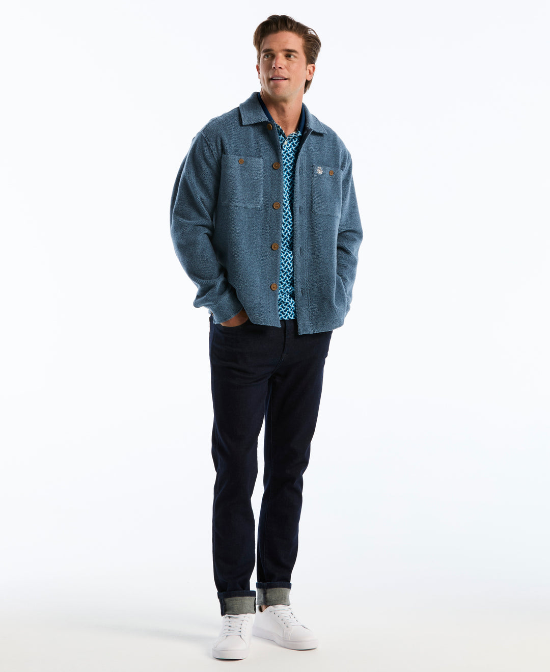 Cotton Interlock 70s Geo Polo (Dark Sapphire) 