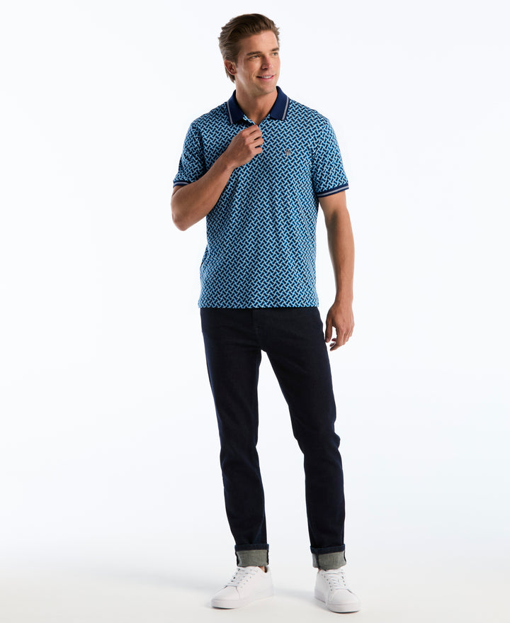 Cotton Interlock 70s Geo Polo (Dark Sapphire) 