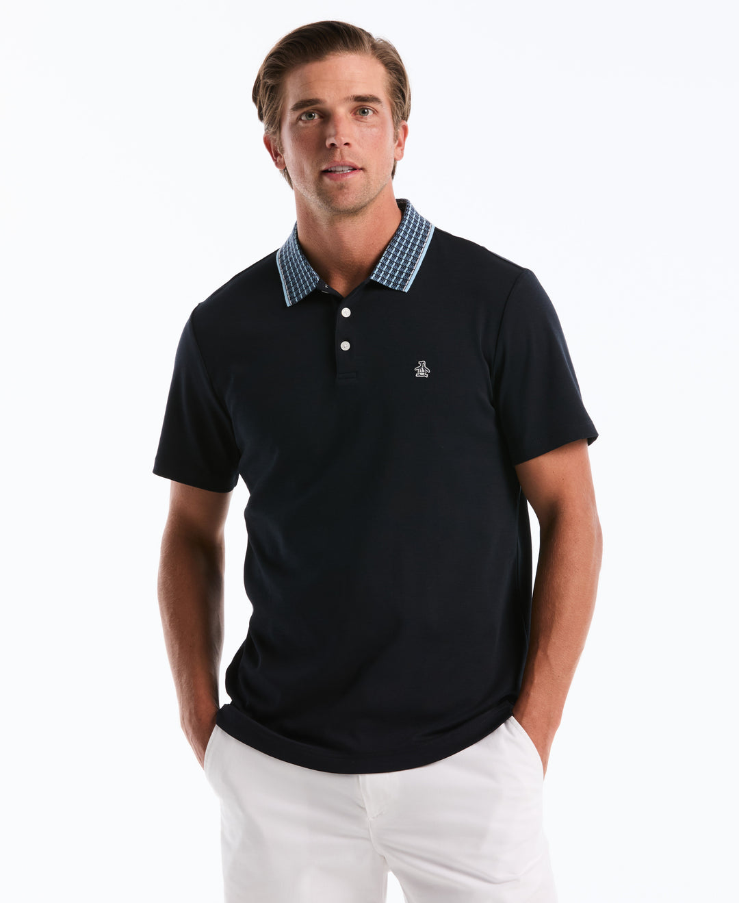 Cotton Interlock Novelty Stripe Polo (Dark Sapphire) 