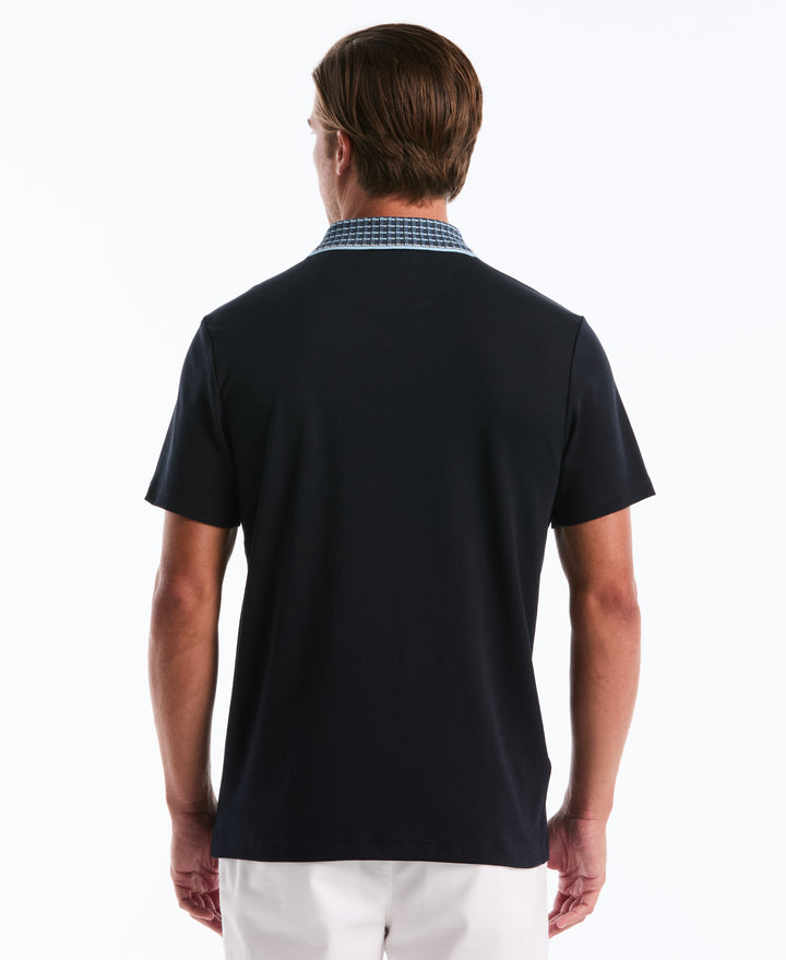 Men's Cotton Interlock Novelty Stripe Polo (Dark Sapphire) 