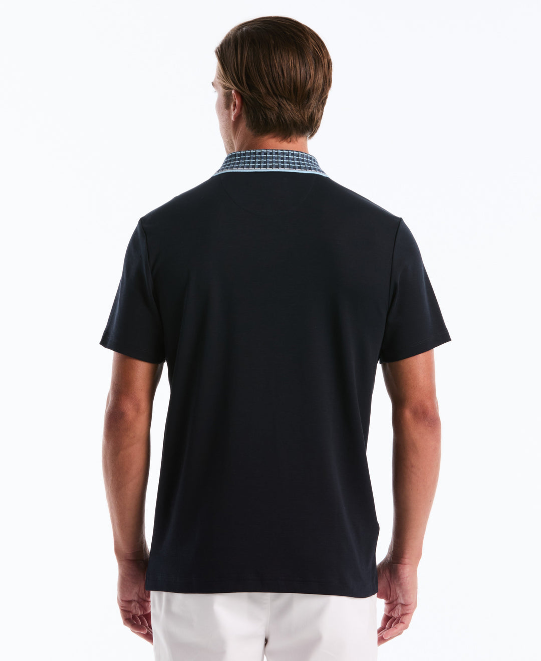 Men's Cotton Interlock Novelty Stripe Polo (Dark Sapphire) 