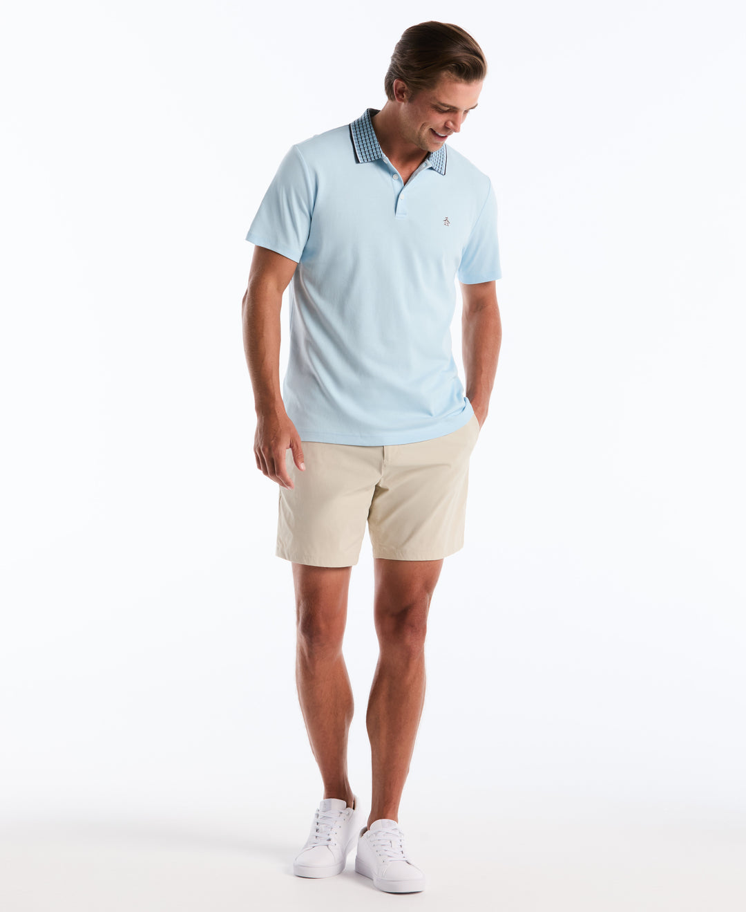 Men's Cotton Interlock Novelty Stripe Polo (Cool Blue) 