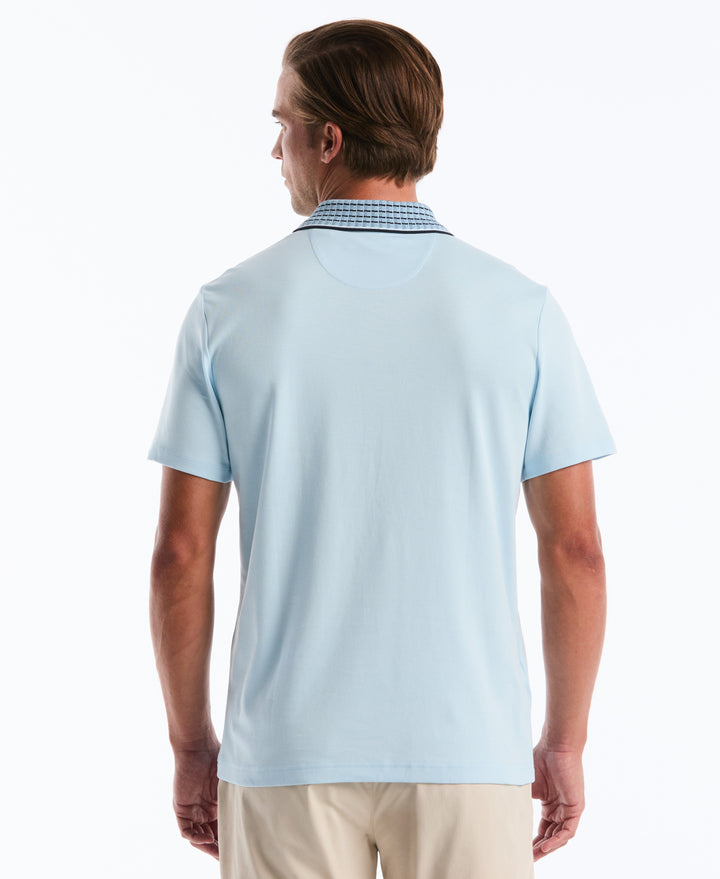 Men's Cotton Interlock Novelty Stripe Polo (Cool Blue) 