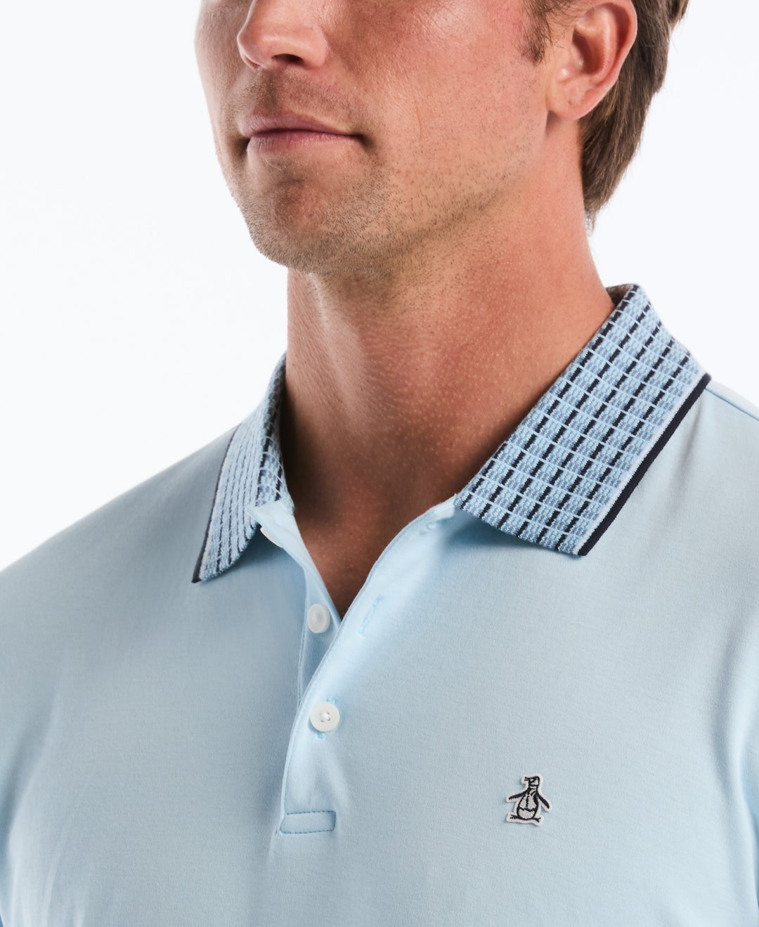 Men's Cotton Interlock Novelty Stripe Polo (Cool Blue) 