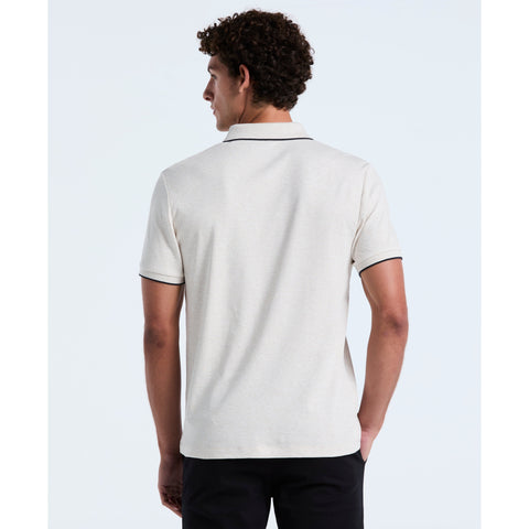 Cotton Interlock 1/4 Zip Tipped Polo (Birch Htr) 